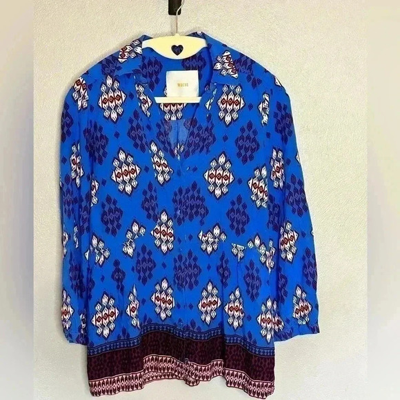 Anthropologie Maeve Button Up Colbalt Blue Top Size Small - Picture 2 of 7